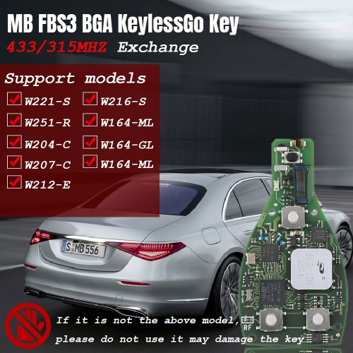 Original CG MB FBS3 BGA KeylessGo Key PCB 315/433MHZ for W204 W207 W212 W164 W166 W216 W221 W251 After Year 2010 Get 1 Free Token