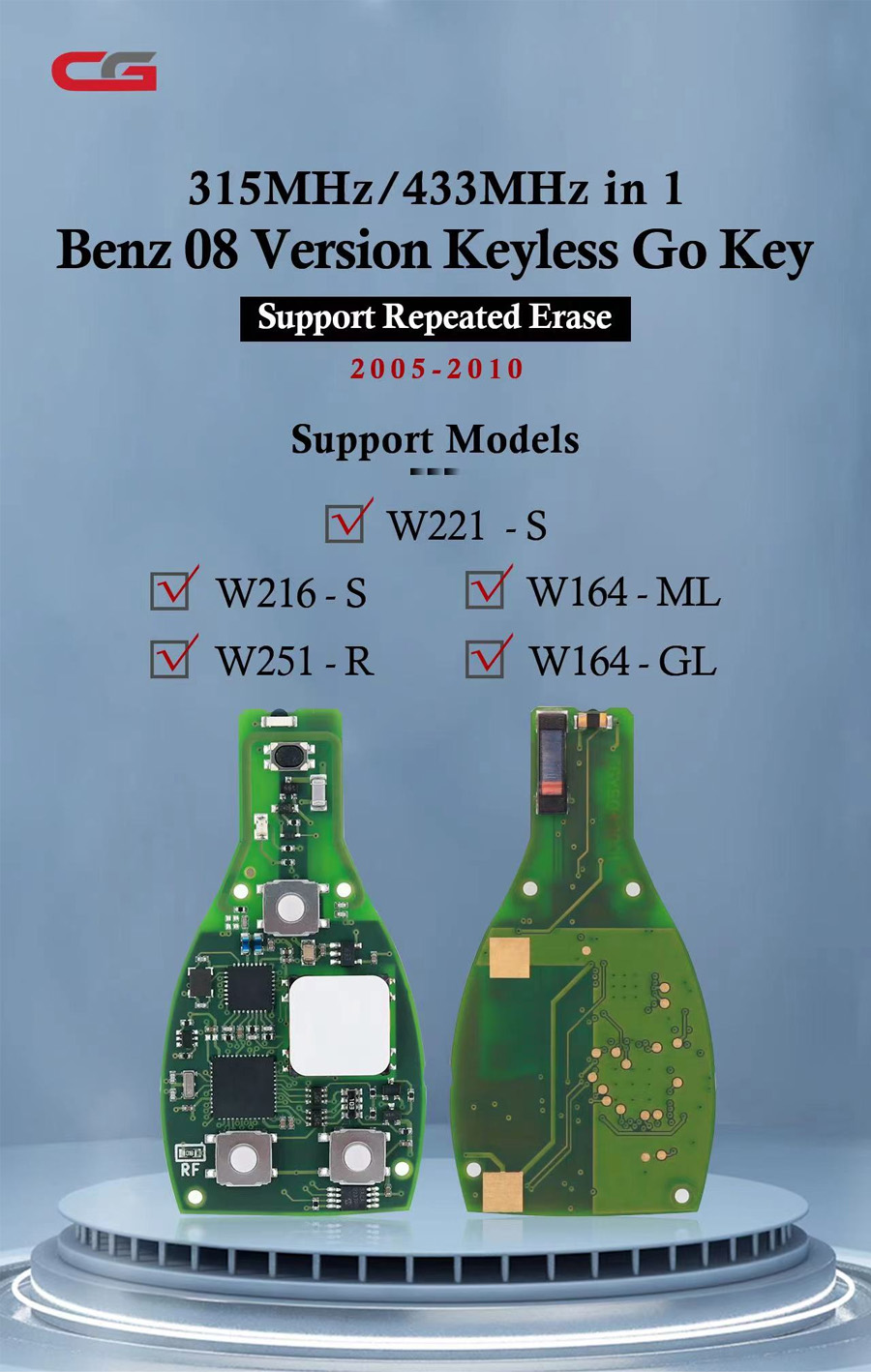 Original CG MB 08 Version Keyless Go Key 2-in-1 315MHz/433MHz for Mercedes W164 W221 W216 from Year 2006-2009